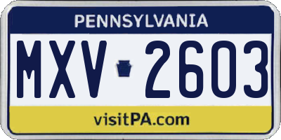 PA license plate MXV2603