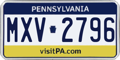 PA license plate MXV2796