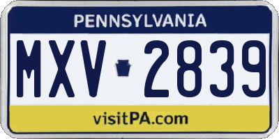 PA license plate MXV2839