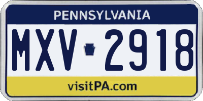 PA license plate MXV2918