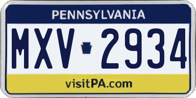 PA license plate MXV2934