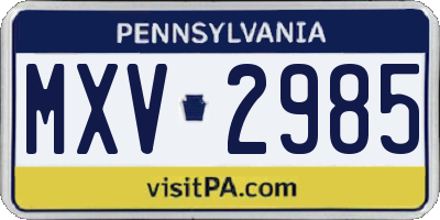 PA license plate MXV2985