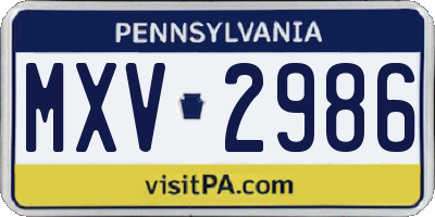 PA license plate MXV2986