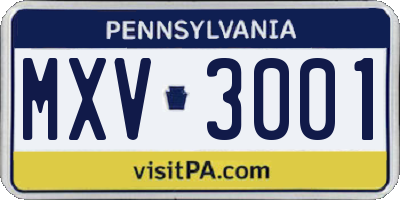 PA license plate MXV3001