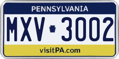 PA license plate MXV3002