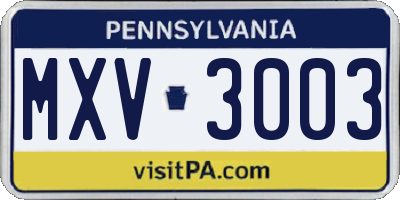 PA license plate MXV3003