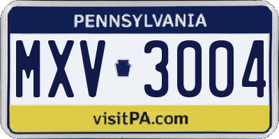 PA license plate MXV3004
