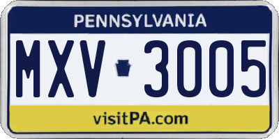 PA license plate MXV3005