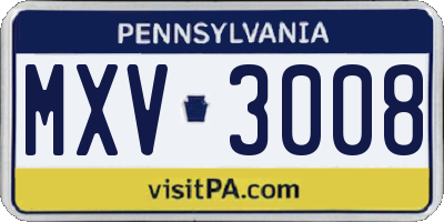 PA license plate MXV3008