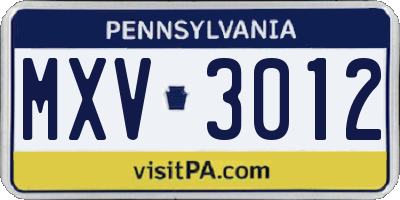 PA license plate MXV3012