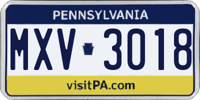 PA license plate MXV3018