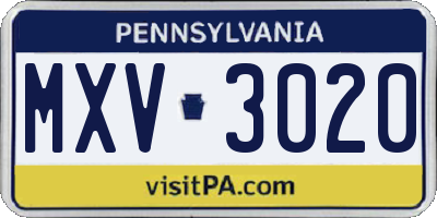 PA license plate MXV3020