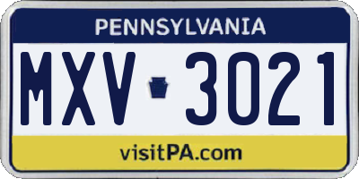 PA license plate MXV3021