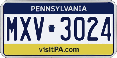 PA license plate MXV3024
