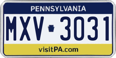 PA license plate MXV3031