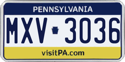 PA license plate MXV3036