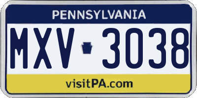 PA license plate MXV3038