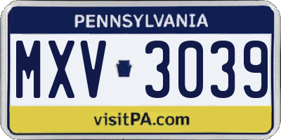 PA license plate MXV3039