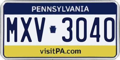 PA license plate MXV3040