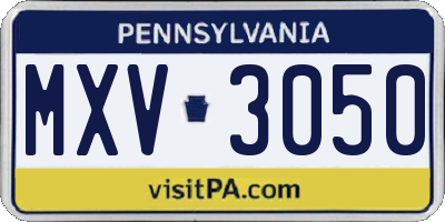 PA license plate MXV3050