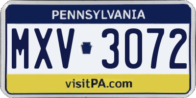 PA license plate MXV3072