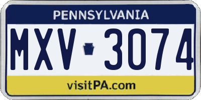 PA license plate MXV3074
