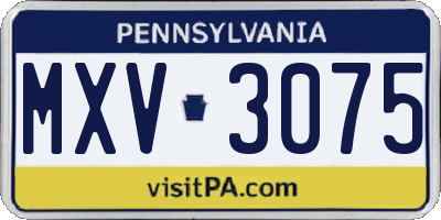 PA license plate MXV3075