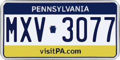 PA license plate MXV3077
