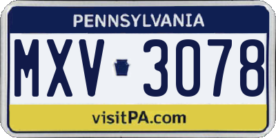 PA license plate MXV3078