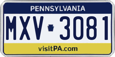 PA license plate MXV3081