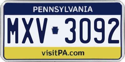 PA license plate MXV3092