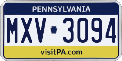 PA license plate MXV3094