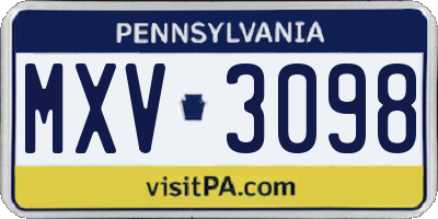 PA license plate MXV3098