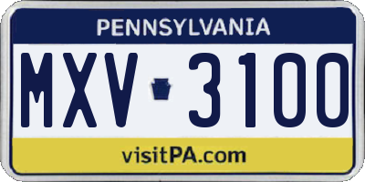 PA license plate MXV3100