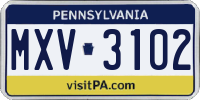 PA license plate MXV3102