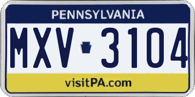 PA license plate MXV3104