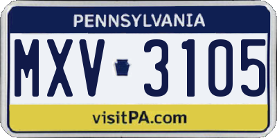 PA license plate MXV3105