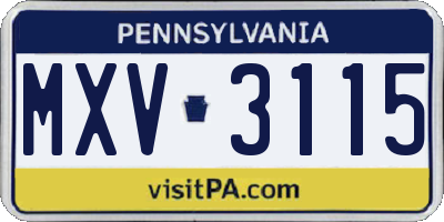 PA license plate MXV3115