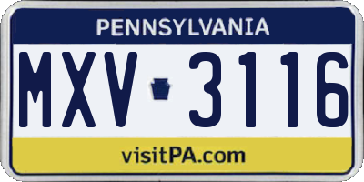 PA license plate MXV3116
