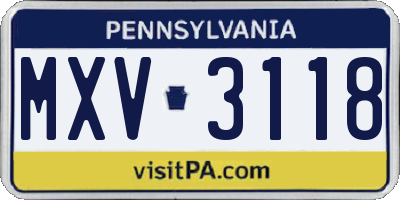 PA license plate MXV3118