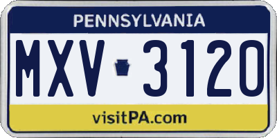 PA license plate MXV3120