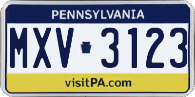 PA license plate MXV3123