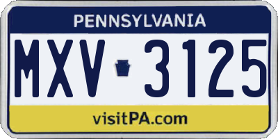PA license plate MXV3125