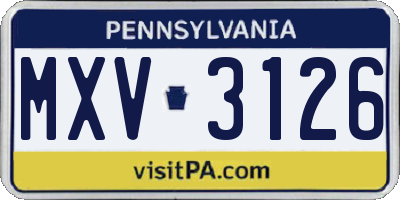 PA license plate MXV3126