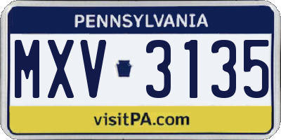PA license plate MXV3135