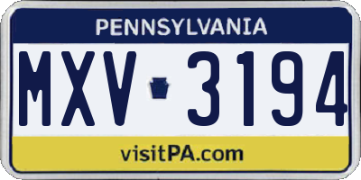 PA license plate MXV3194