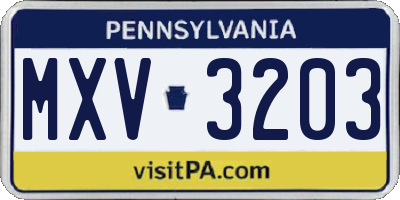 PA license plate MXV3203