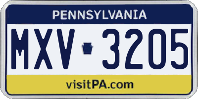 PA license plate MXV3205