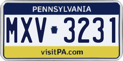 PA license plate MXV3231
