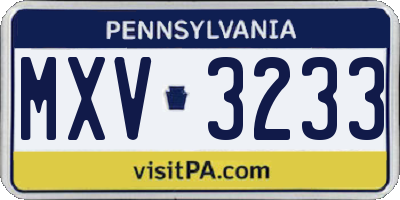 PA license plate MXV3233